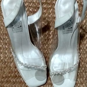 Vintage Off-White Pearl Sparkle Open Toe Lucite He